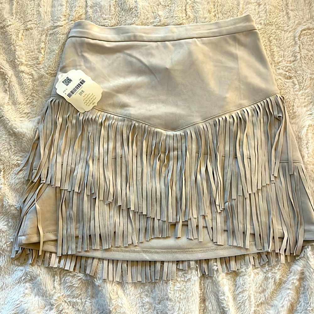 Alter’d State Ivory Suede Fringe Skirt